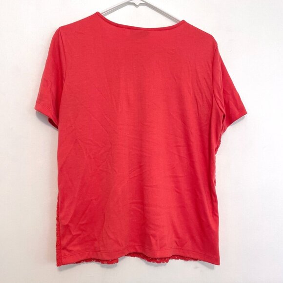ALFRED DUNNER Coral Red Crochet Lace Overlay 1/4 Zip Zipper Short Sleeve Blouse - Picture 11 of 15